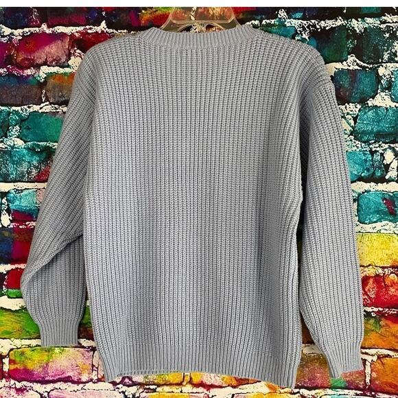 Vintage Joan Harper Chunky Cable Knit Pocket Sweater Medium Light Blue - Picture 2 of 9